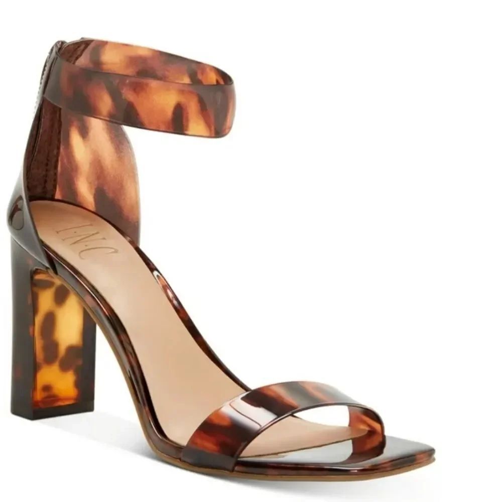 NEW INC TRANSLUCENT STRAPS ANKLE STRAP  MAKENNA SQUARE TOE BLOCK HEEL SANDAL
